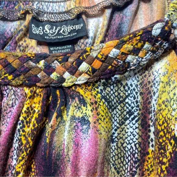 Self Esteem Tunic Top Women’s M Multicolor Snakeskin Braided Neck Casual Stretch - Picture 11 of 15